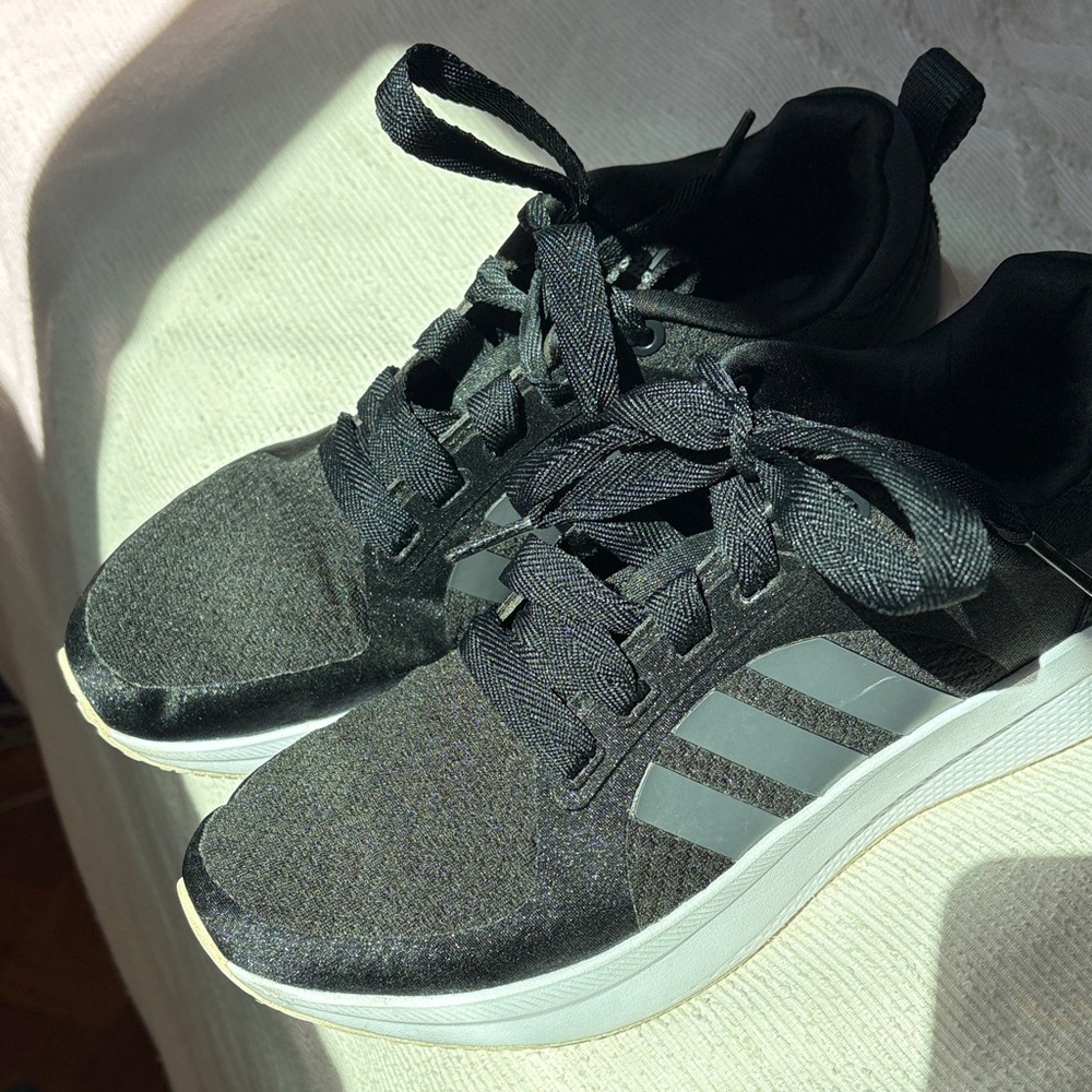 Adidas Bounce Black Athletic Shoes with White Soles
